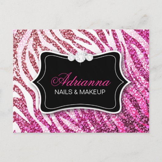 311 Glitzer Zebra Pink Postkarte (Vorderseite)