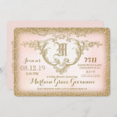 311 Gold Glitzer Monogram Babydusche Einladung (Vorne/Hinten)