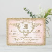 311 Gold Glitzer Monogram Babydusche Einladung (Stehend Vorderseite)