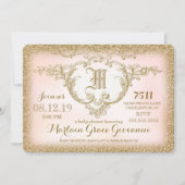 311 Gold Glitzer Monogram Babydusche Einladung (Vorderseite)