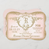 311 Gold Glitzer Monogram Einladung zum Geburtstag (Vorne/Hinten)