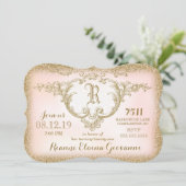 311 Gold Glitzer Monogram Einladung zum Geburtstag (Stehend Vorderseite)