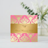 311-Golden Damask Shimmer Erdbeeren Brule Einladung (Stehend Vorderseite)