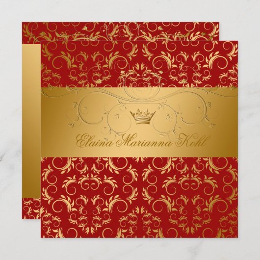 311-Golden erahnen süße Kirschrot-Bonbon 16 Einladung (Vorne/Hinten)