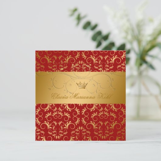 311-Golden erahnen süße Kirschrot-Bonbon 16 Einladung (Stehend Vorderseite)