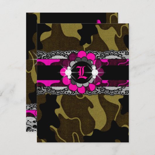311-Hott Pink Camouflage Lingerie Dusche Einladung (Vorne/Hinten)