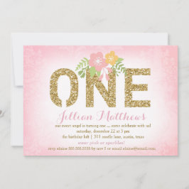 311 Imitats Gold Glitzer Eins Geburtstag Einladung