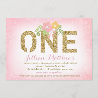 311 Imitats Gold Glitzer Eins Geburtstag Einladung