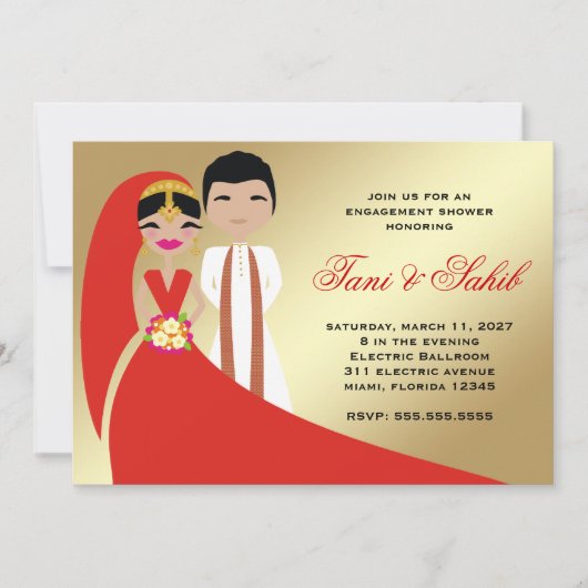 311 Indian Bride & Groom Bindi Einladung (Vorderseite)