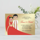 311 Indian Bride & Groom Bindi Einladung (Stehend Vorderseite)