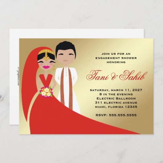311 Indian Bride & Groom Bindi Einladung (Vorne/Hinten)