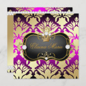 311 Jet Black Ciao Bella Pink Sass Metallic Gold Einladung (Vorne/Hinten)