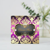 311 Jet Black Ciao Bella Pink Sass Metallic Gold Einladung (Stehend Vorderseite)