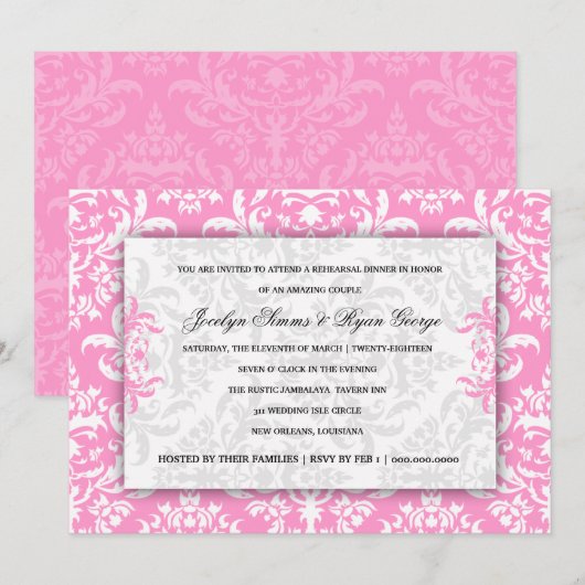 311 Jocelyn Pink Damask Einladung (Vorne/Hinten)