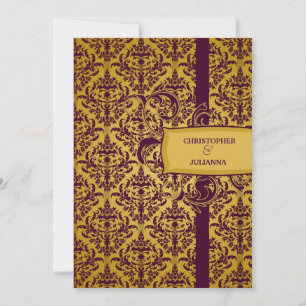 311-Julianna Eggplant & Mustard Damask Einladung