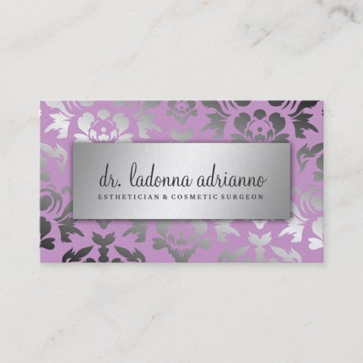 311 Ladonna Damast-Silber-Stoff-Flieder Visitenkarte (Vorderseite)
