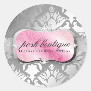 311-Lavish Pink Platter & Damask Shimmer Runder Aufkleber