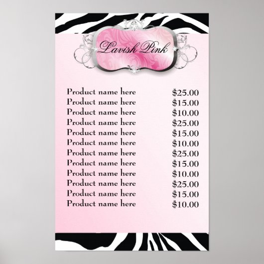 311-Lavish Pink Platter Zebra Preisliste Poster (Vorne)