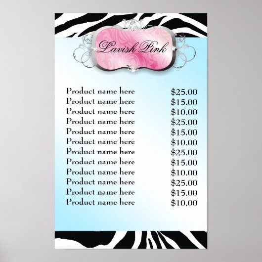 311 Lavish Pink Platter Zebra Preisliste Poster (Vorne)