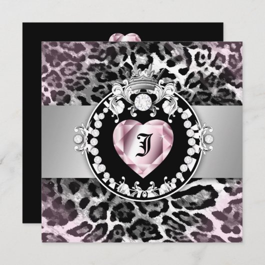 311-Leopard-Tique Königin des Herzens Süß 16 Einladung (Vorne/Hinten)