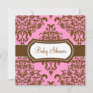 311 Lovey Dovey Damask Babydusche Rosa Schokolade Einladung