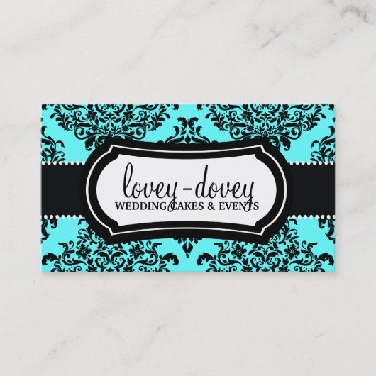 311 Lovey Dovey Damask Türkis Blue Visitenkarte (Vorderseite)