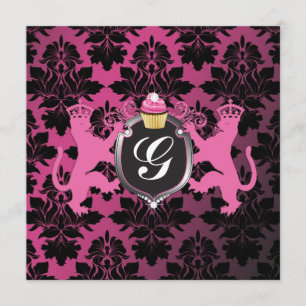 311 Luxe Lion Heraldry Pink Cupcake Baby Dusche Einladung