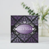 311 Luxuriös Lila Damask Sweet 16 Einladung (Stehend Vorderseite)