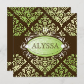 311-Luxuriös Limone Braun Damask Sweet 16 Einladung (Vorne/Hinten)