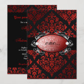 311-Luxuriös Red Licorice Damask Einladung (Vorne/Hinten)