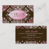 311 luxuriös rosa N Brown Damast-Monogramm Visitenkarte (Vorne/Hinten)