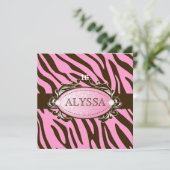 311-Luxuriös rosa N Brown Zebra Sweet 16 Einladung (Stehend Vorderseite)