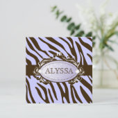 311-Luxurious Lilac Brown Zebra Sweet 16 Einladung (Stehend Vorderseite)