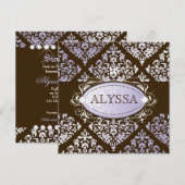 311-Luxurious Lilac N Brown Damask Sweet 16 Einladung (Vorne/Hinten)