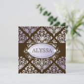 311-Luxurious Lilac N Brown Damask Sweet 16 Einladung (Stehend Vorderseite)