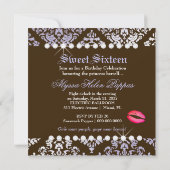 311-Luxurious Lilac N Brown Damask Sweet 16 Einladung (Rückseite)