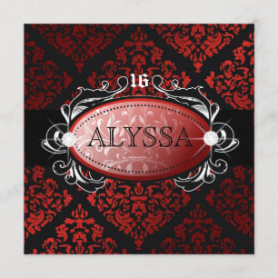 311 Luxurious Red Licorice Damask Sweet 16 Einladung