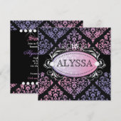 311 Luxurious Sweetheart Damask Sweet 16 Einladung (Vorne/Hinten)