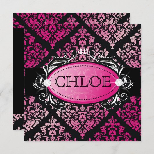 311-Luxuriously rosa Damast 40 und fabelhaftes Einladung (Vorne/Hinten)