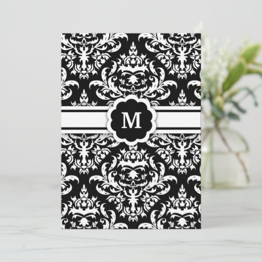 311-Marissa Monogramm Damask Black Einladung (Stehend Vorderseite)
