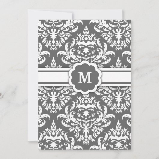 311-Marissa Monogramm Damaskus Kohle Einladung (Vorderseite)