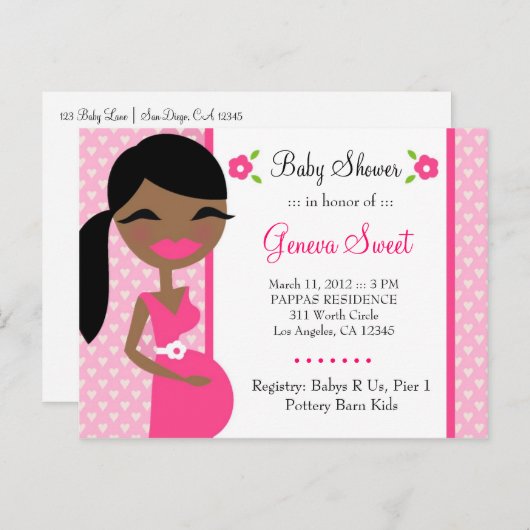 311 Mommy to be African American Pink Einladungspostkarte (Vorne/Hinten)