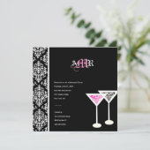 311-Monogramm Damask Glasfarbe Rosa Einladung (Stehend Vorderseite)