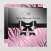 311-Night Zebra Shimmer Black Bow Pink| 30 Einladung (Vorne/Hinten)