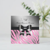311-Night Zebra Shimmer Black Bow Pink| 30 Einladung (Stehend Vorderseite)