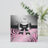 311-Night Zebra Shimmer Black Bow Pink| Süß 16 Einladung (Stehend Vorderseite)