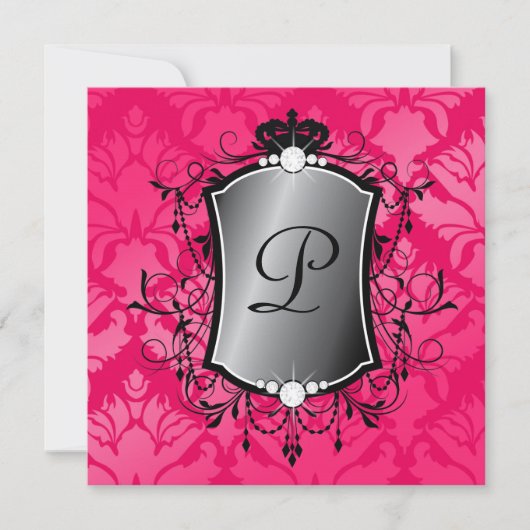 311 Ooh La Pink Damask Fabulous 40 Einladung (Vorderseite)