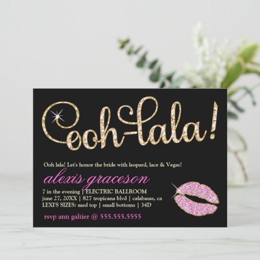 311 Ooh Lala schillernder Kuss-Schein metallisch Einladung (Stehend Vorderseite)