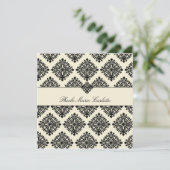 311-Phoebe Cream & Black Damask Einladung (Stehend Vorderseite)