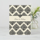 311-Phoebe Cream & Black Damask Einladung (Stehend Vorderseite)